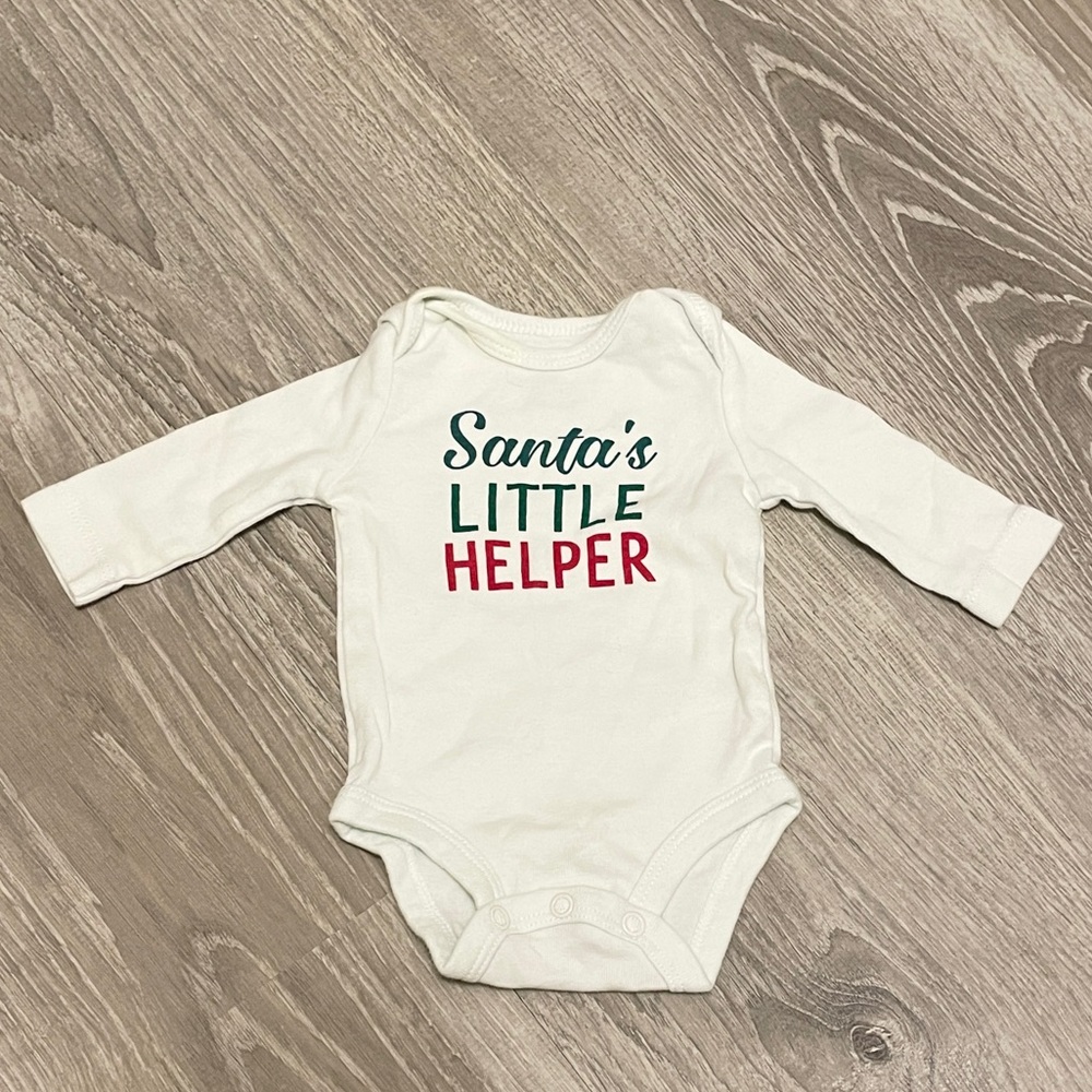 Santa’s Little Helper newborn onesie for baby’s first Christmas!